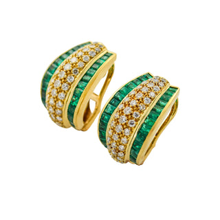 Smaragdohrstecker aus 750 Gelbgold mit Brillant, nachhaltiger second hand Schmuck perfekt aufgearbeitet