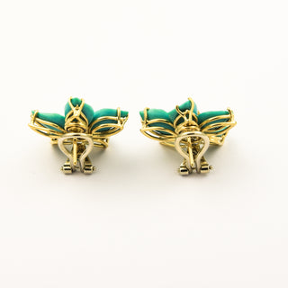 Ohrstecker Blumen aus 750 Gelbgold mit Türkis und Diamant, nachhaltiger second hand Schmuck perfekt aufgearbeitet