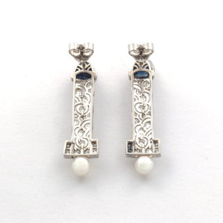 Saphirohrstecker aus 950 Platin/Gold mit Perle und Brillant, nachhaltiger second hand Schmuck perfekt aufgearbeitet