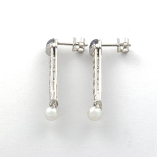 Saphirohrstecker aus 950 Platin/Gold mit Perle und Brillant, nachhaltiger second hand Schmuck perfekt aufgearbeitet