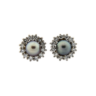 Perlenohrstecker aus 750 Weißgold mit Brillant, nachhaltiger second hand Schmuck perfekt aufgearbeitet