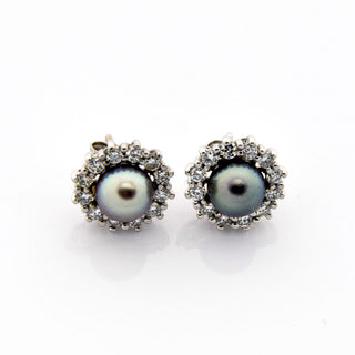 Perlenohrstecker aus 750 Weißgold mit Brillant, nachhaltiger second hand Schmuck perfekt aufgearbeitet