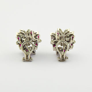 Ohrstecker aus 750 Weißgold mit Rubin und Brillant, nachhaltiger second hand Schmuck perfekt aufgearbeitet