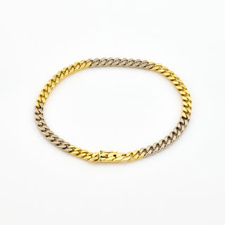 Panzerarmband aus 585 Gelb- und Weißgold, nachhaltiger second hand Schmuck perfekt aufgearbeitet