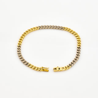 Panzerarmband aus 585 Gelb- und Weißgold, nachhaltiger second hand Schmuck perfekt aufgearbeitet