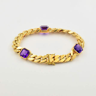 Panzerarmband aus 585 Gelbgold mit Amethyst, nachhaltiger second hand Schmuck perfekt aufgearbeitet