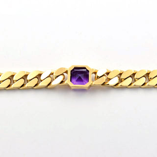 Panzerarmband aus 585 Gelbgold mit Amethyst, nachhaltiger second hand Schmuck perfekt aufgearbeitet