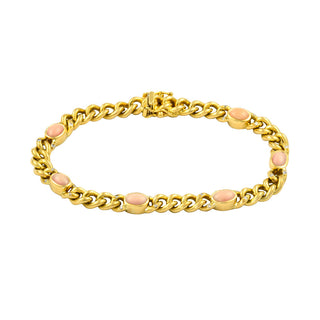 Panzerarmband aus 750 Gelbgold mit Koralle und Diamant, nachhaltiger second hand Schmuck perfekt aufgearbeitet