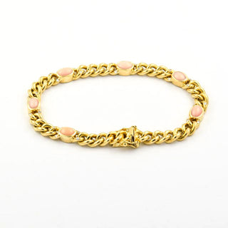 Panzerarmband aus 750 Gelbgold mit Koralle und Diamant, nachhaltiger second hand Schmuck perfekt aufgearbeitet