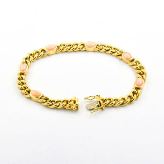 Panzerarmband aus 750 Gelbgold mit Koralle und Diamant, nachhaltiger second hand Schmuck perfekt aufgearbeitet