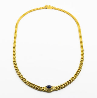 Saphircollier aus 750 Gelbgold mit Brillant, nachhaltiger second hand Schmuck perfekt aufgearbeitet