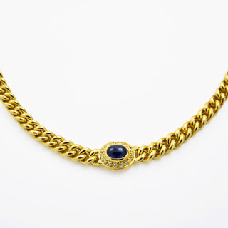 Saphircollier aus 750 Gelbgold mit Brillant, nachhaltiger second hand Schmuck perfekt aufgearbeitet