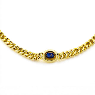 Saphircollier aus 750 Gelbgold mit Brillant, nachhaltiger second hand Schmuck perfekt aufgearbeitet