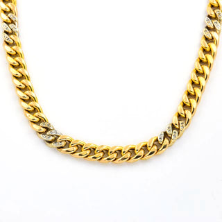 Panzerkette aus 585 Gelb- und Weißgold mit Diamant, nachhaltiger second hand Schmuck perfekt aufgearbeitet