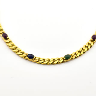 Rubinkette aus 750 Gelbgold mit Saphir und Smaragd, nachhaltiger second hand Schmuck perfekt aufgearbeitet