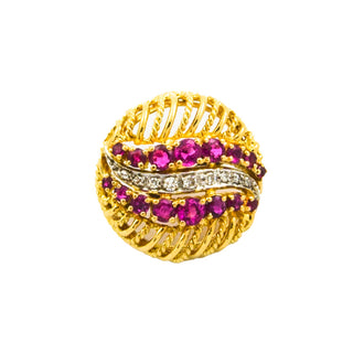 Perlenkettenverkürzer aus 585 Gelb- und Weißgold mit Rubin und Diamant, nachhaltiger second hand Schmuck perfekt aufgearbeitet