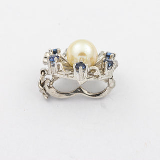 Perlenkettenverkürzer aus 585 Weißgold mit Perle und Saphir, hochwertiger second hand Schmuck perfekt aufgearbeitet