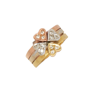 Brillantring Herzen aus 585 Gelb-, Rot- und Weißgold, nachhaltiger second hand Schmuck perfekt aufgearbeitet