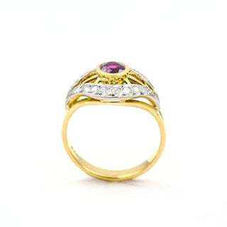 Rubinring aus 585 Gelb-, Rot- und Weißgold mit Diamant, nachhaltiger second hand Schmuck perfekt aufgearbeitet