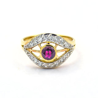 Rubinring aus 585 Gelb-, Rot- und Weißgold mit Diamant, nachhaltiger second hand Schmuck perfekt aufgearbeitet