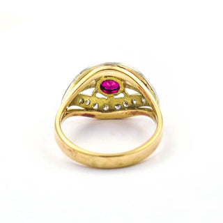 Rubinring aus 585 Gelb-, Rot- und Weißgold mit Diamant, nachhaltiger second hand Schmuck perfekt aufgearbeitet
