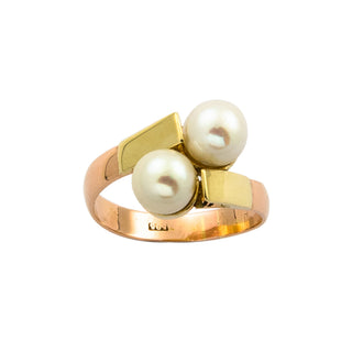 Perlring aus 585 Gelb- und Roségold, nachhaltiger second hand Schmuck perfekt aufgearbeitet