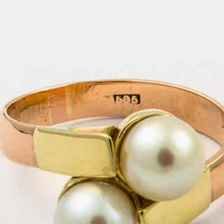 Perlring aus 585 Gelb- und Roségold, nachhaltiger second hand Schmuck perfekt aufgearbeitet