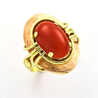 Korallenring aus 585 Gelb- und Rotgold, nachhaltiger second hand Schmuck perfekt aufgearbeitet