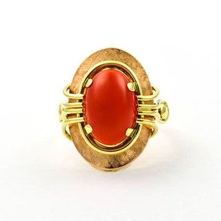 Korallenring aus 585 Gelb- und Rotgold, nachhaltiger second hand Schmuck perfekt aufgearbeitet