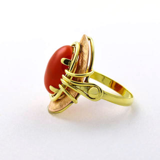 Korallenring aus 585 Gelb- und Rotgold, nachhaltiger second hand Schmuck perfekt aufgearbeitet