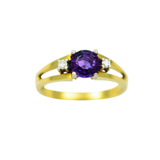 Ring aus 585 Gelb- und Weißgold mit Amethyst und Brillant, nachhaltiger second hand Schmuck perfekt aufgearbeitet