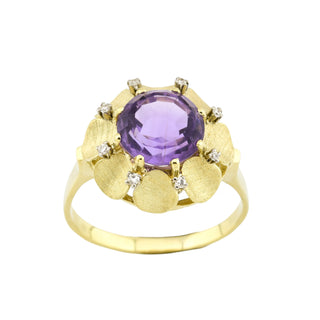 Ring aus 585 Gelb- und Weißgold mit Amethyst und Diamant, nachhaltiger second hand Schmuck perfekt aufgearbeitet