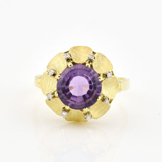 Ring aus 585 Gelb- und Weißgold mit Amethyst und Diamant, nachhaltiger second hand Schmuck perfekt aufgearbeitet