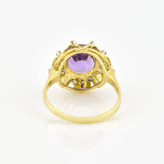 Ring aus 585 Gelb- und Weißgold mit Amethyst und Diamant, nachhaltiger second hand Schmuck perfekt aufgearbeitet
