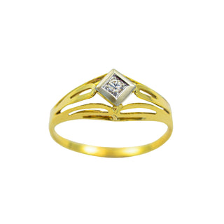 Ring aus 585 Gelb- und Weißgold mit Brillant, nachhaltiger second hand Schmuck perfekt aufgearbeitet