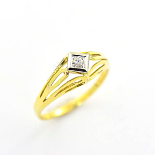 Ring aus 585 Gelb- und Weißgold mit Brillant, nachhaltiger second hand Schmuck perfekt aufgearbeitet