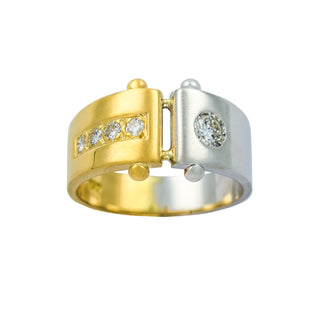 Brillantring aus 750 Gelb- und Weißgold, nachhaltiger second hand Schmuck perfekt aufgearbeitet