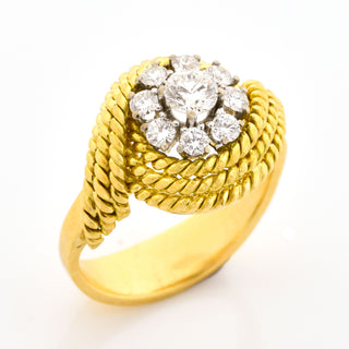 Brillantring aus 750 Gelb- und Weißgold, nachhaltiger second hand Schmuck perfekt aufgearbeitet