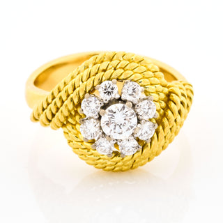 Brillantring aus 750 Gelb- und Weißgold, nachhaltiger second hand Schmuck perfekt aufgearbeitet