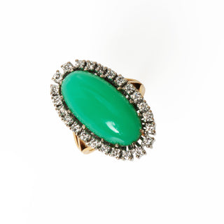 Ring aus 750 Gelb- und Weißgold mit Chrysopras und Brillant, nachhaltiger second hand Schmuck perfekt aufgearbeitet