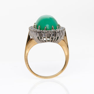 Ring aus 750 Gelb- und Weißgold mit Chrysopras und Brillant, nachhaltiger second hand Schmuck perfekt aufgearbeitet