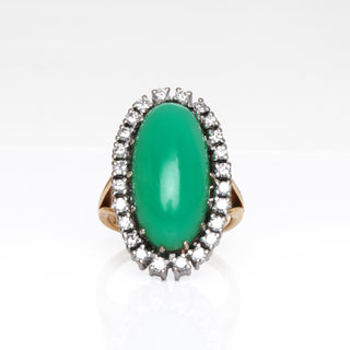 Ring aus 750 Gelb- und Weißgold mit Chrysopras und Brillant, nachhaltiger second hand Schmuck perfekt aufgearbeitet