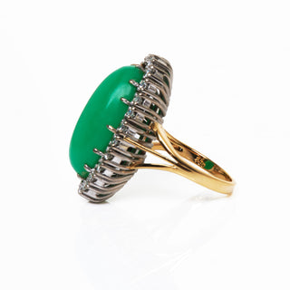 Ring aus 750 Gelb- und Weißgold mit Chrysopras und Brillant, nachhaltiger second hand Schmuck perfekt aufgearbeitet