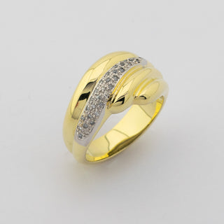 Diamantring aus 585 Gelb- und Weißgold, hochwertiger second hand Schmuck perfekt aufgearbeitet