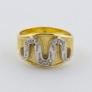 Diamantring aus 585 Gelb- und Weißgold, nachhaltiger second hand Schmuck perfekt aufgearbeitet