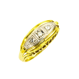 Ring aus 585 Gelb- und Weißgold mit Diamant, nachhaltiger second hand Schmuck perfekt aufgearbeitet