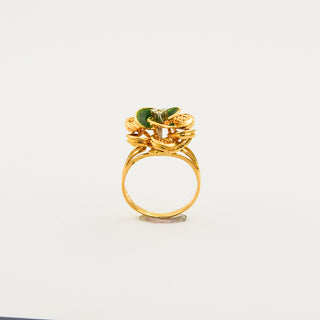 Ring Blume aus 750 Gelb- und Weißgold mit Diamant, nachhaltiger second hand Schmuck perfekt aufgearbeitet