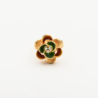 Ring Blume aus 750 Gelb- und Weißgold mit Diamant, nachhaltiger second hand Schmuck perfekt aufgearbeitet