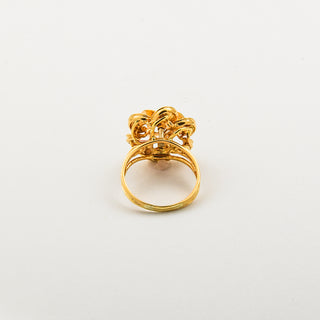 Ring Blume aus 750 Gelb- und Weißgold mit Diamant, nachhaltiger second hand Schmuck perfekt aufgearbeitet