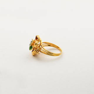 Ring Blume aus 750 Gelb- und Weißgold mit Diamant, nachhaltiger second hand Schmuck perfekt aufgearbeitet